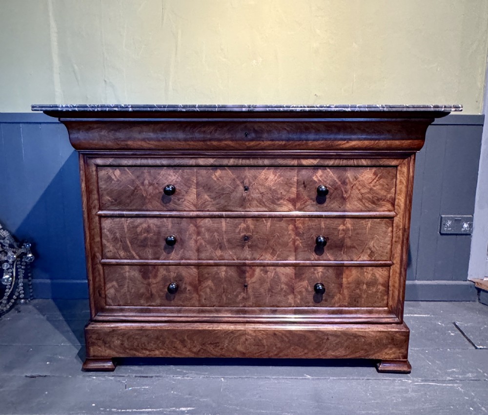 Antique French Louis Philippe Flame Mahogany Marble Top Commode View VII