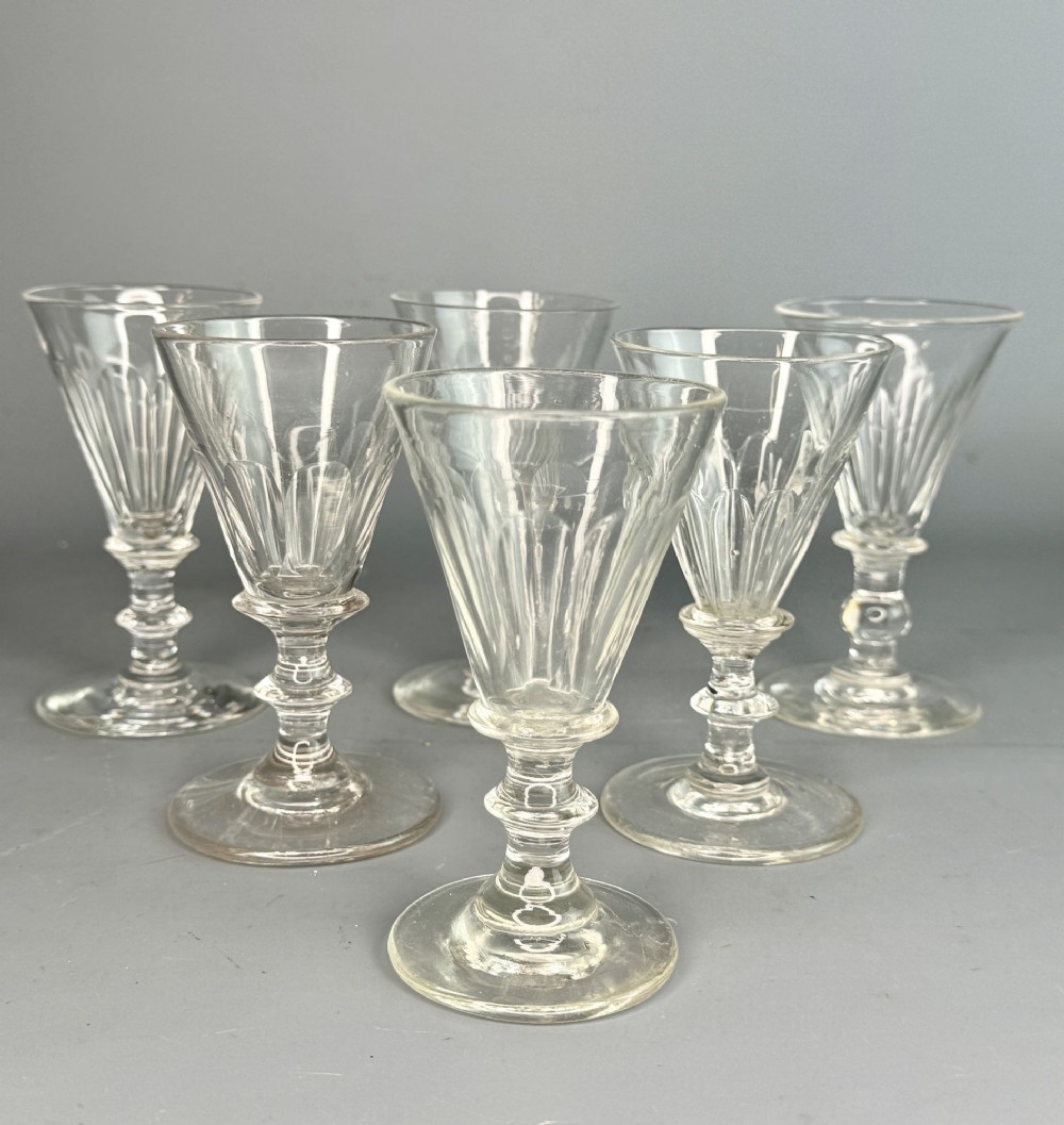 Set of Six Slice Cut Antique Port or Sherry Glasses
