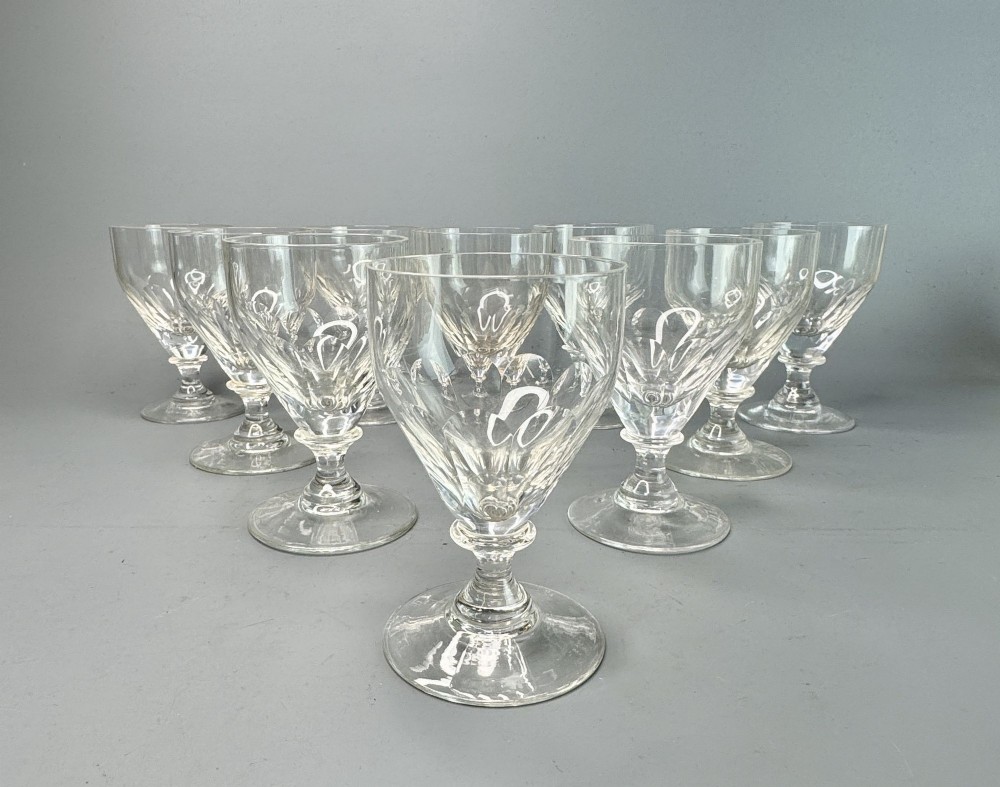 Set of Twelve Vintage Slice Cut Wine Glasses