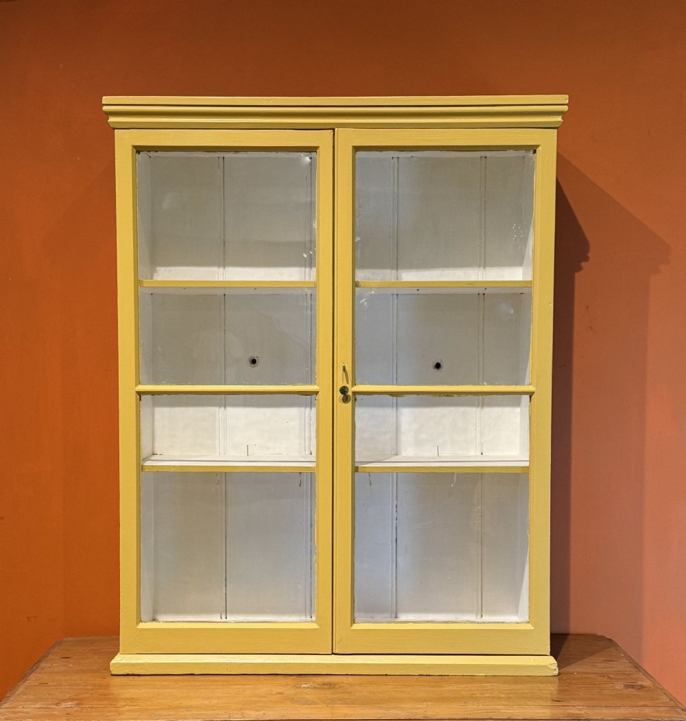 Victorian Yellow Painted Glazed Pine Wall Cabinet