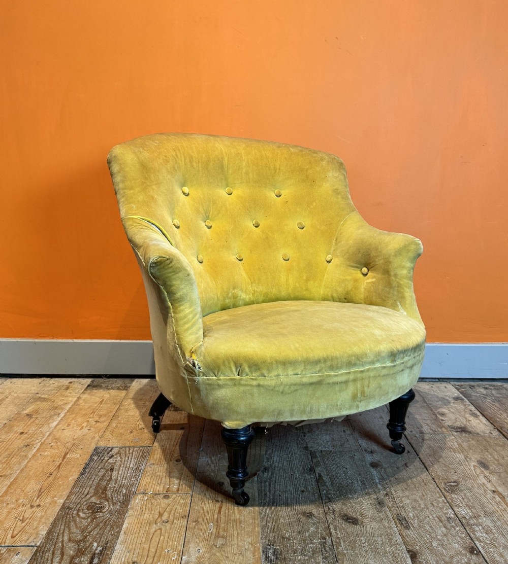 Antique French Button Back Tub Armchair for recovering