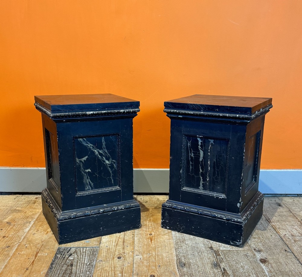 Pair of Painted Pedestals with Marble Tops