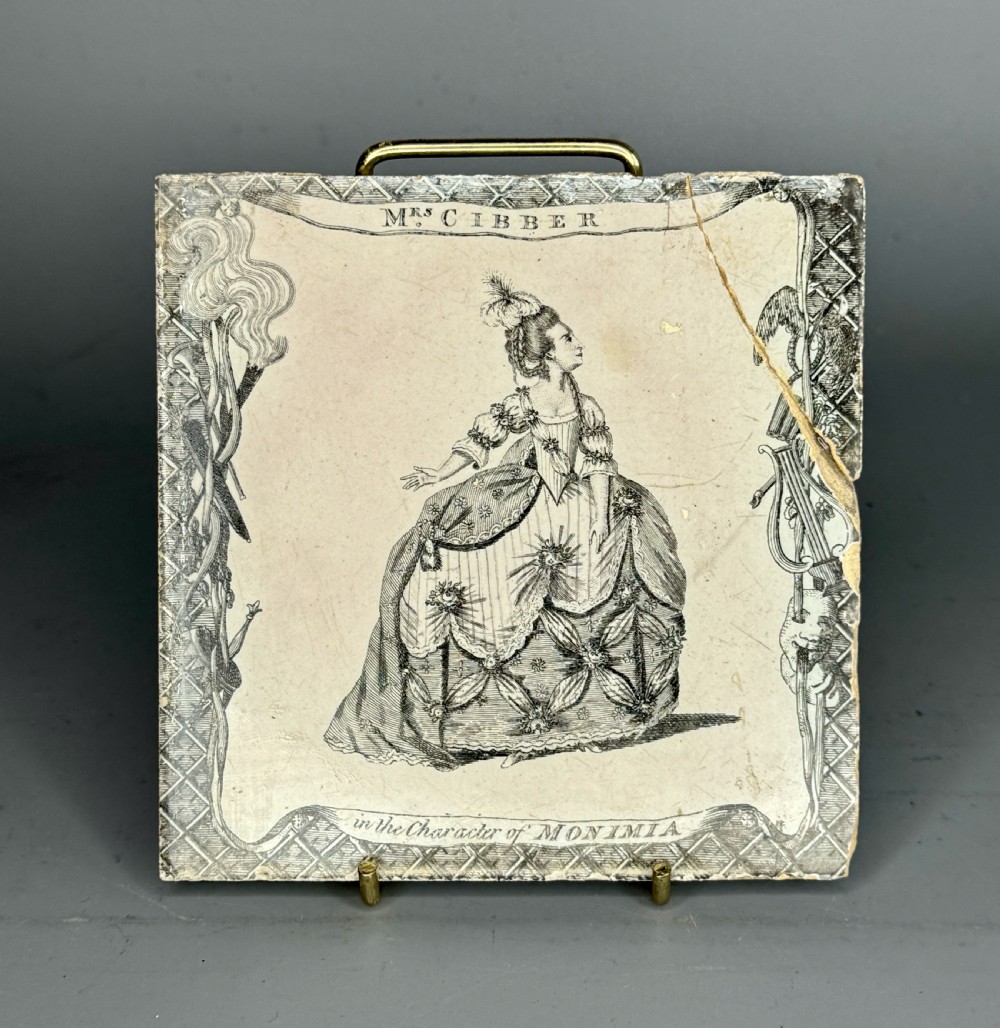 Rare Sadler Liverpool Delft Theatrical Tile - Mrs Cibber as Monimia