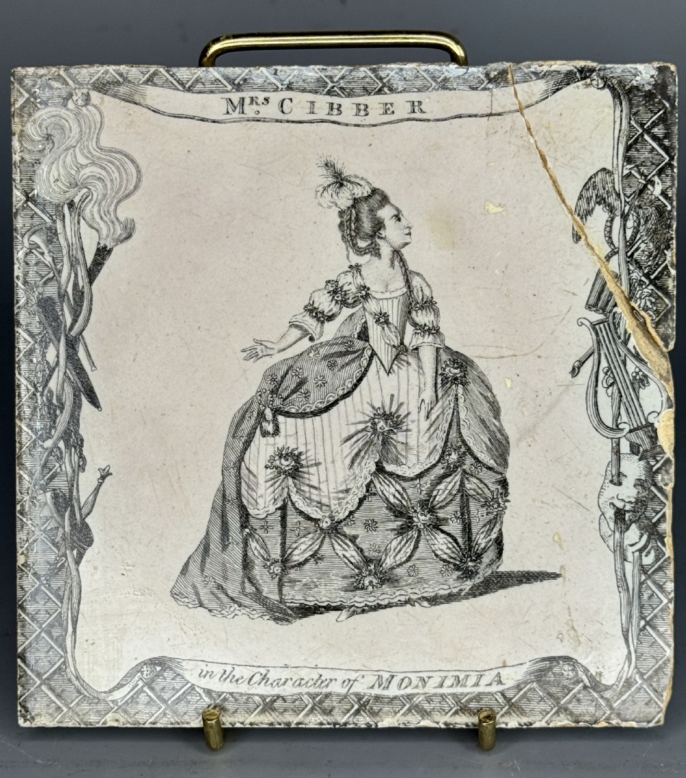 Rare Sadler Liverpool Delft Theatrical Tile - Mrs Cibber as Monimia View IV