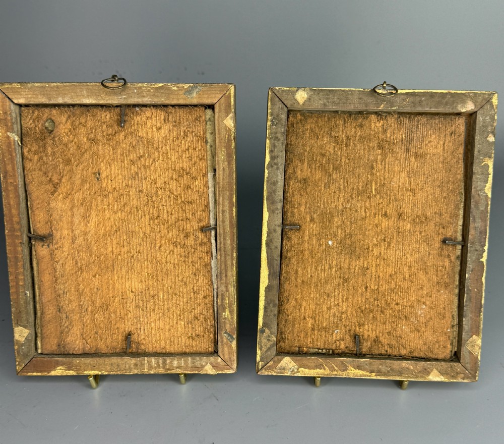 A pair of framed mid-nineteenth-century theatrical silkwork pictures depicting figures in period costume within moulded gilt wooden frames. View VIII