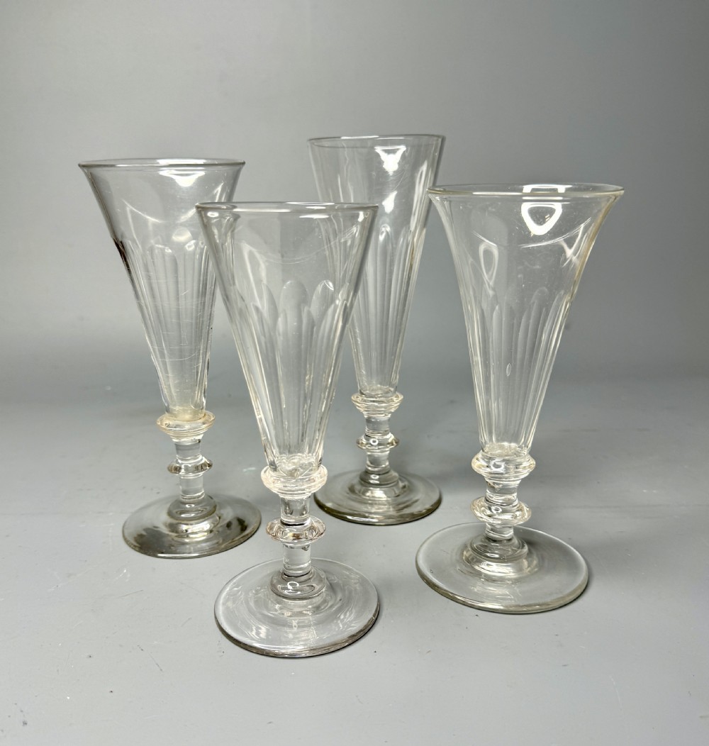 Four 19th Century Cut Glass Champagne Flutes