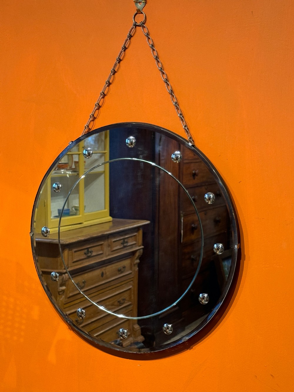 Art Deco Frameless Circular Wall Mirror
