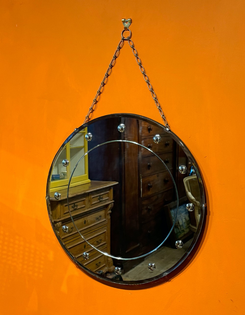 Art Deco Frameless Circular Wall Mirror View IV