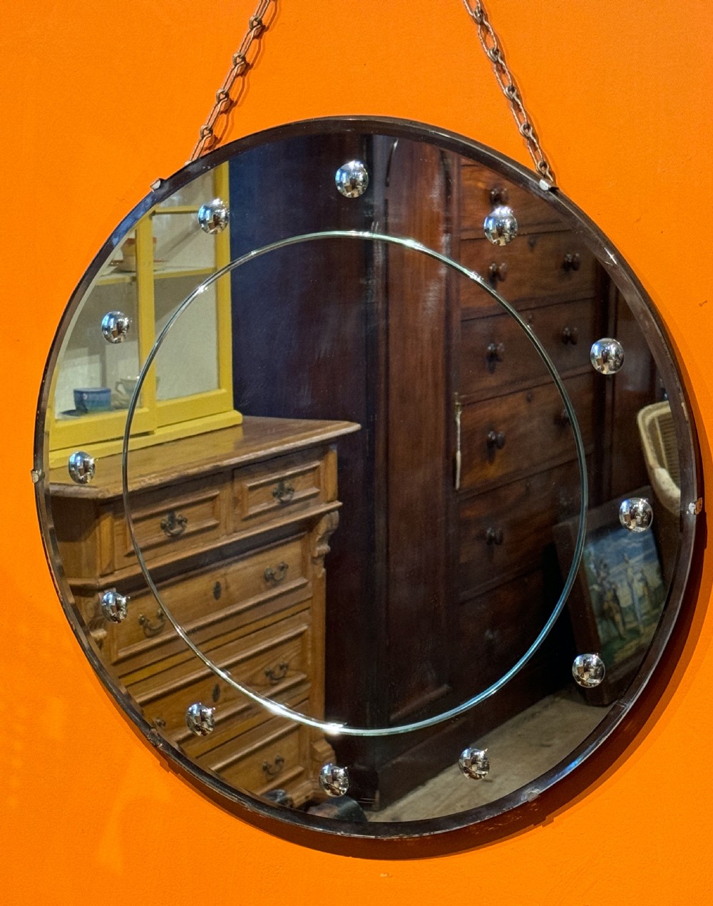 Art Deco Frameless Circular Wall Mirror View V