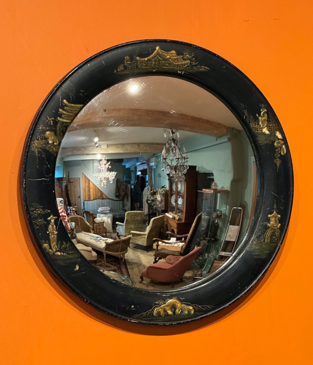 Chinoiserie Framed Convex Wall Mirror View III
