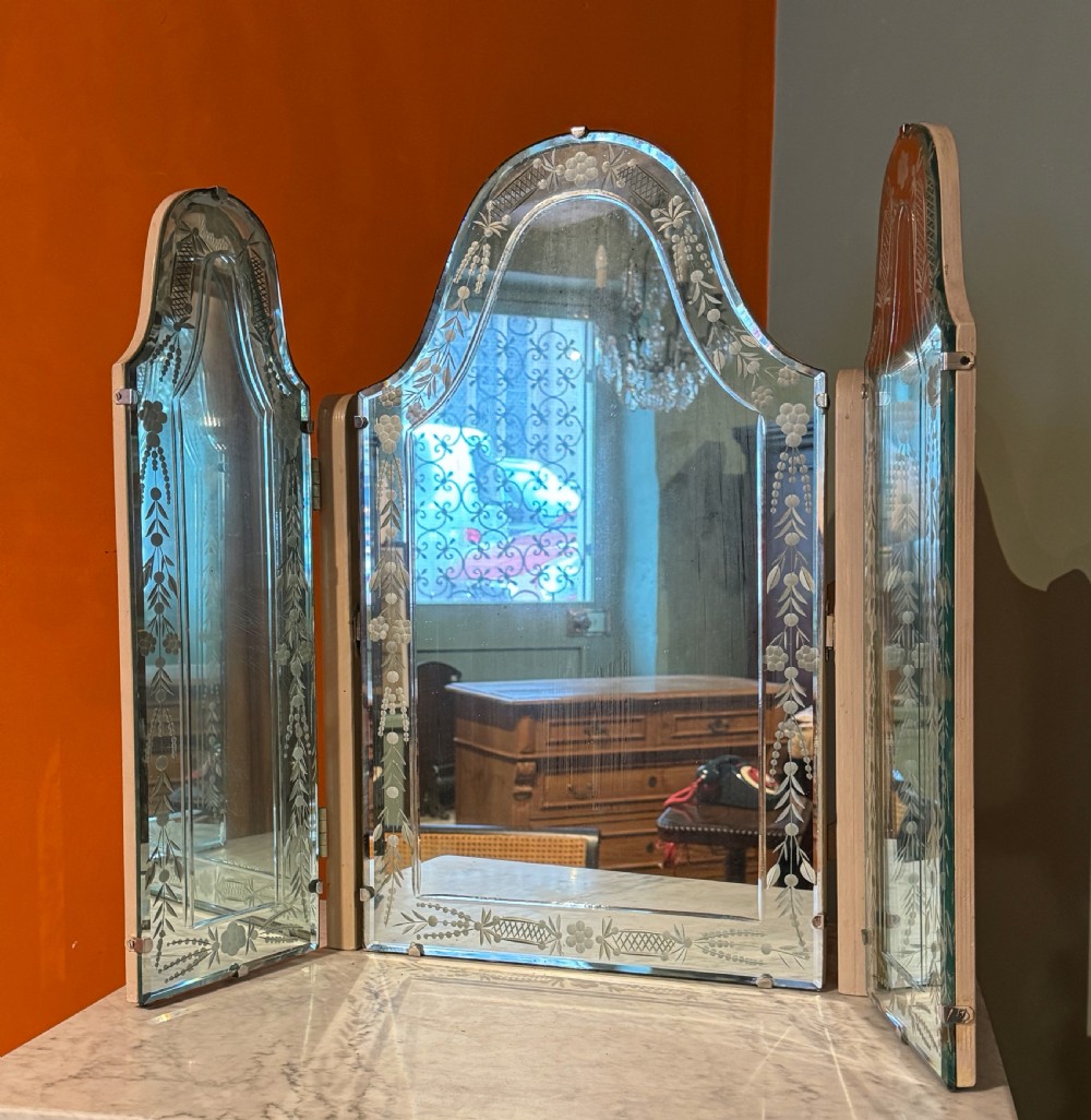 Vintage French Venetian Style Triptych Folding Dressing Mirror View II