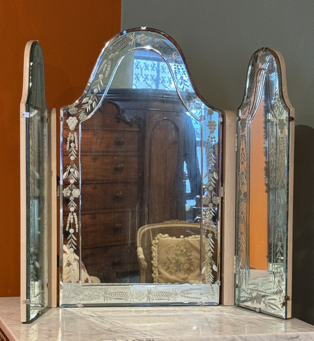 Vintage French Venetian Style Triptych Folding Dressing Mirror View III
