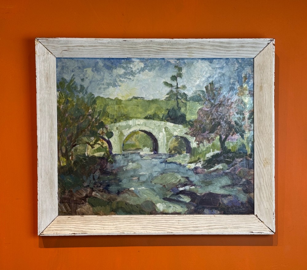 Hexworthy Bridge, Dartmoor, oil on board, signed M. Evans