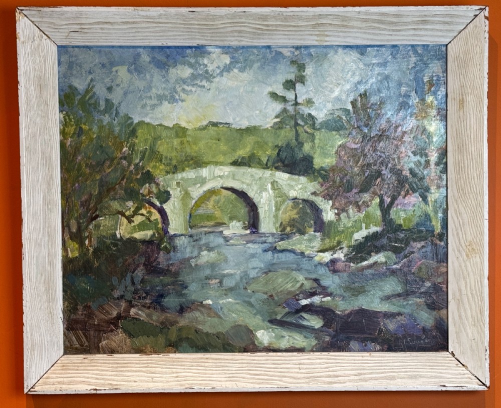 Hexworthy Bridge, Dartmoor, oil on board, signed M. Evans View II