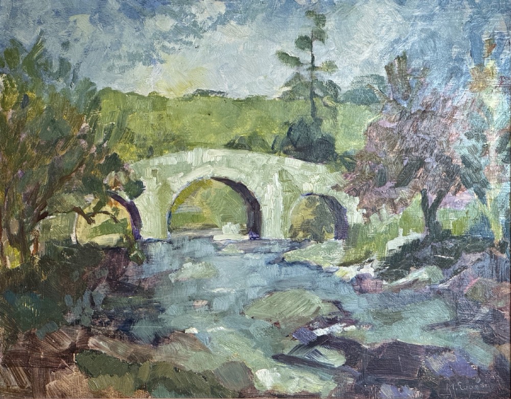 Hexworthy Bridge, Dartmoor, oil on board, signed M. Evans View III