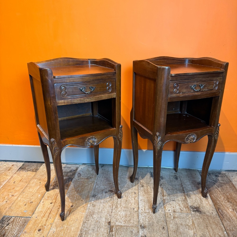 Pair of Vintage French Mahogany Bedside Tables View II