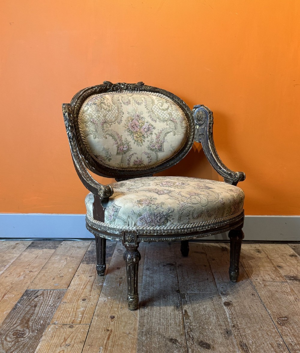 Antique French Louis XVI Style Giltwood Boudoir Chair