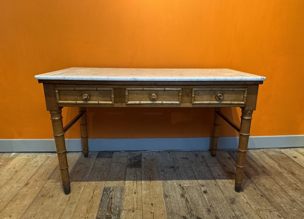 Antique French Marble Top Faux Bamboo Washstand Table