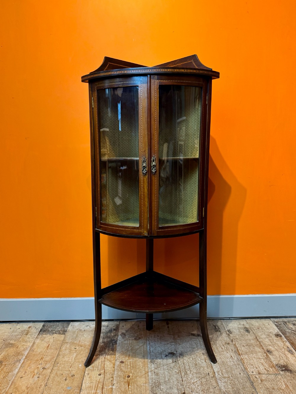 Edwardian inlaid mahogany corner display cabinet