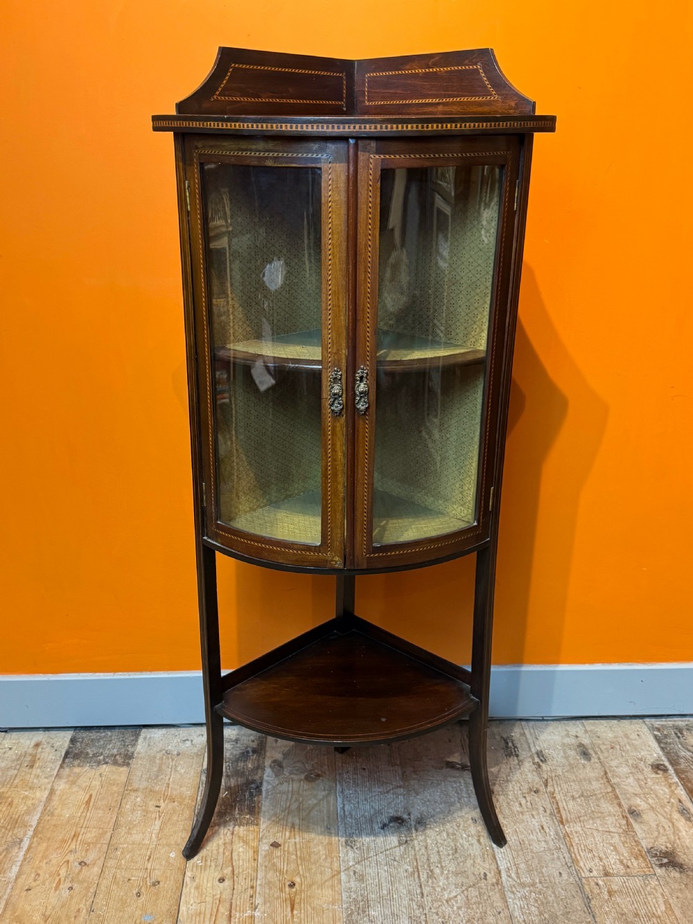 Edwardian inlaid mahogany corner display cabinet View II