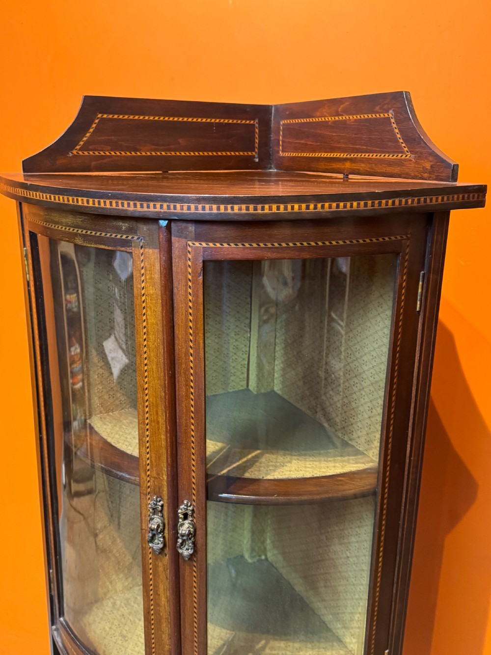 Edwardian inlaid mahogany corner display cabinet View III