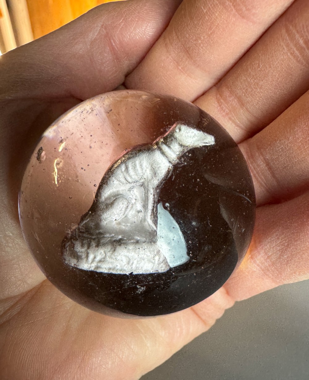 Large 19th century sulphide marble with a seated dog