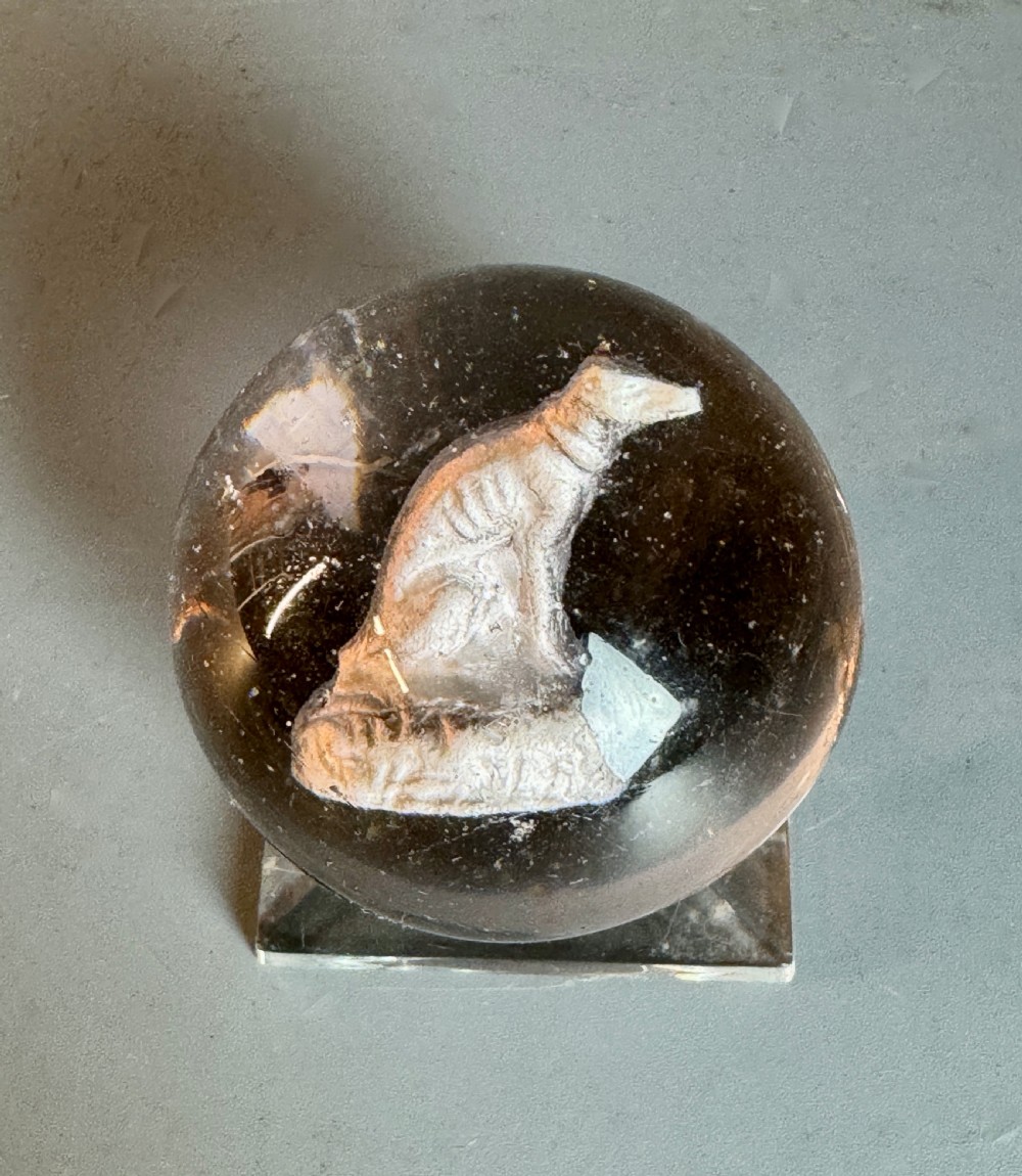 Large 19th century sulphide marble with a seated dog View IV