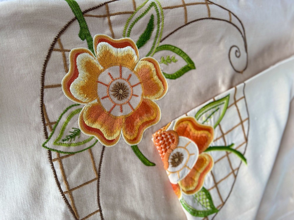 Art Deco Hand Embroidered Double Bedspread