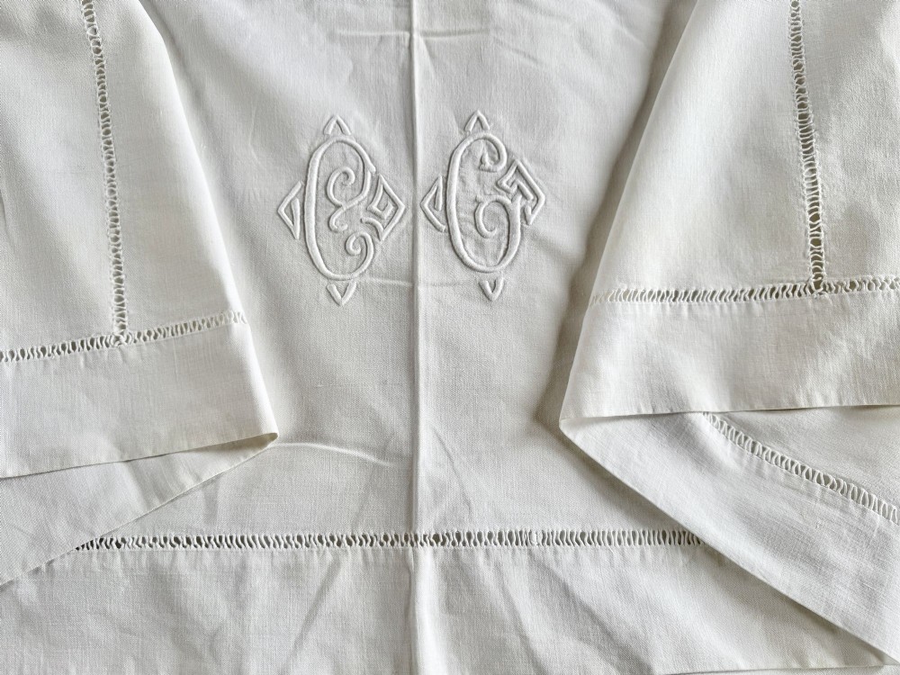 Vintage French Monogrammed Metis Linen Dowry Sheet