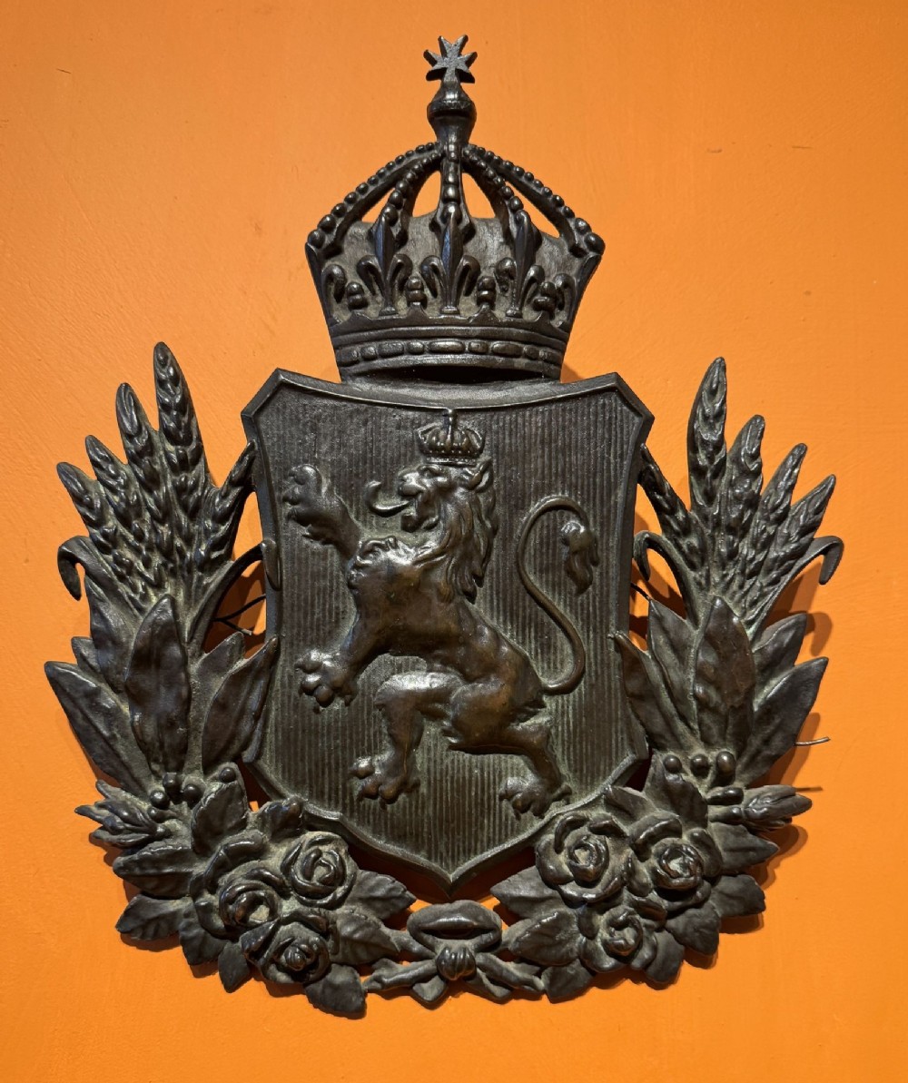 19th Century Cast Bronze Armorial Lion Plaque