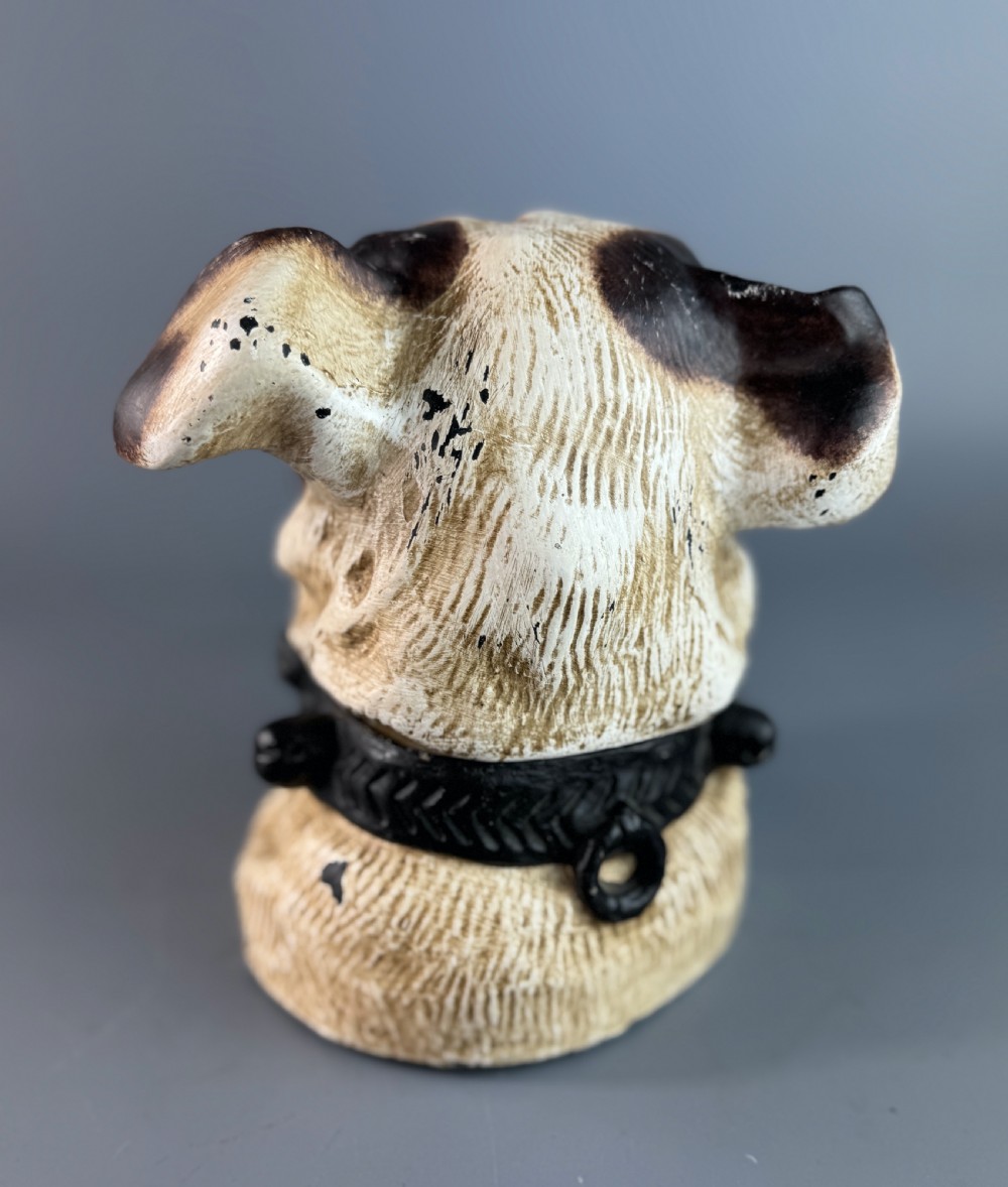 Vintage pottery bulldog's head tobacco jar View III