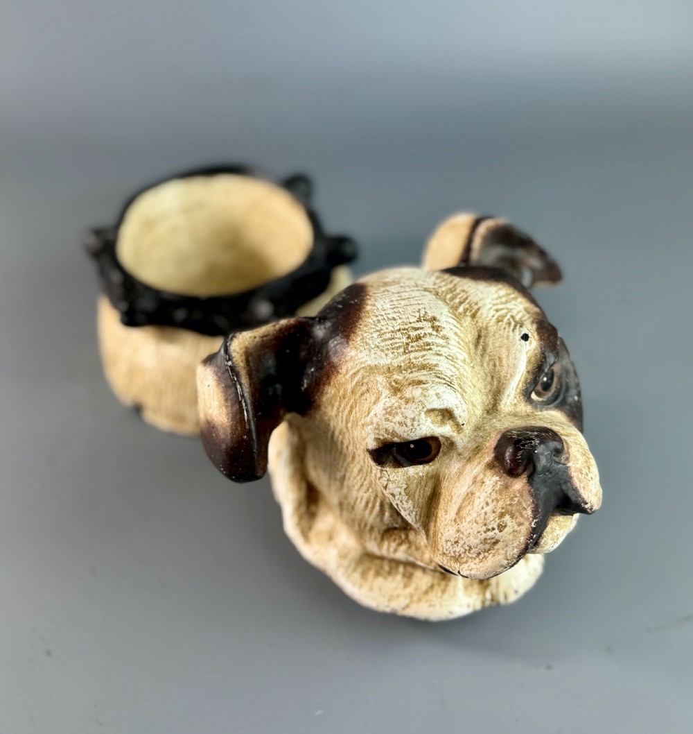 Vintage pottery bulldog's head tobacco jar View IV