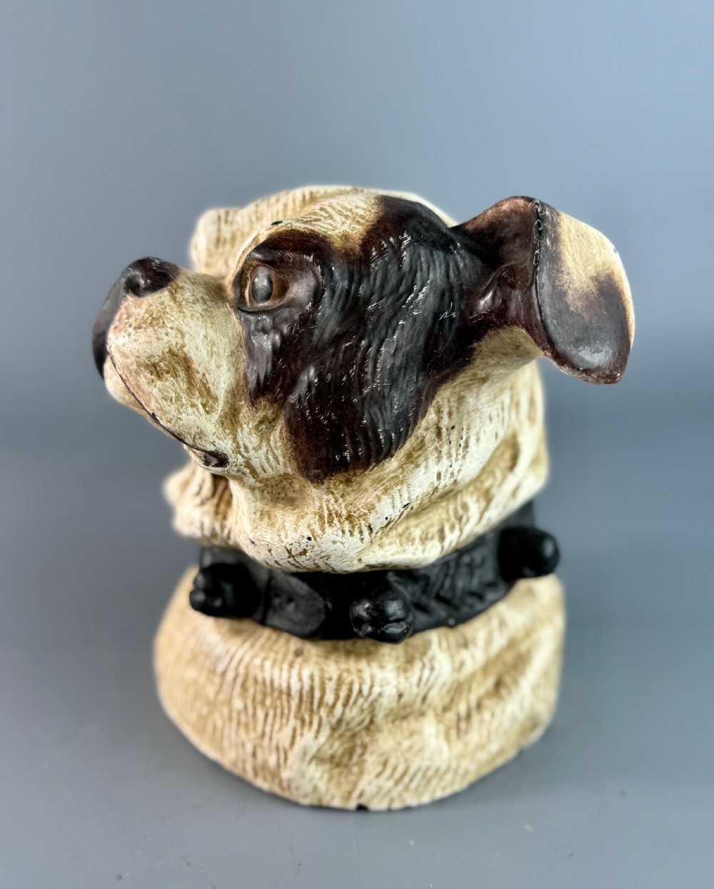 Vintage pottery bulldog's head tobacco jar View V