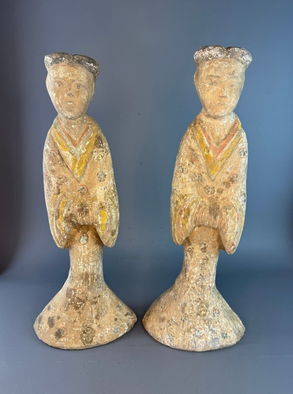 Large Pair of Ancient Chinese Han Dynasty Tomb Figures of Dancers