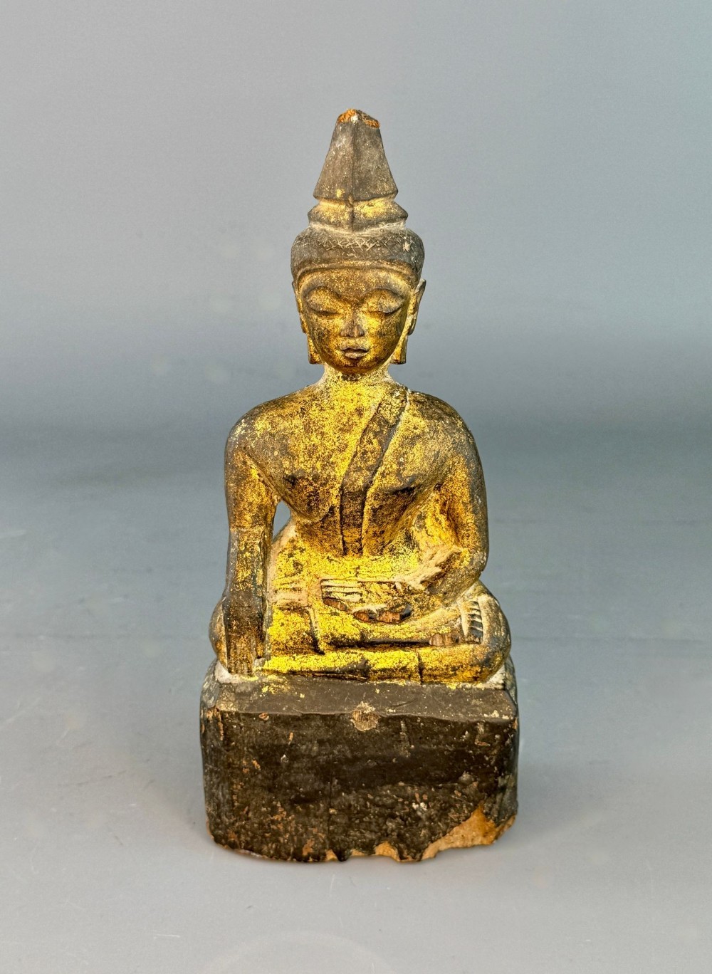 Antique Thai Carved & Gilded Buddha in Bhumisparsha Mudra