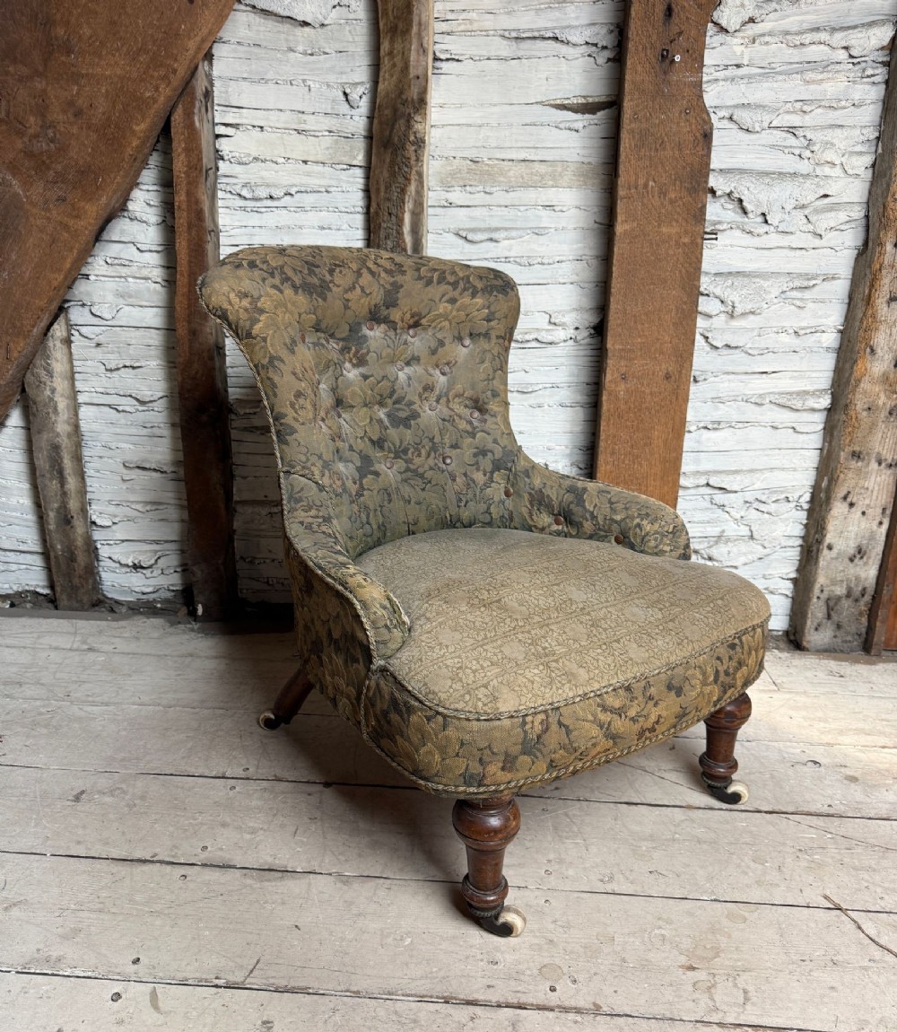 Small Victorian Iron Framed Button Back Occasional Chair for Upholstery