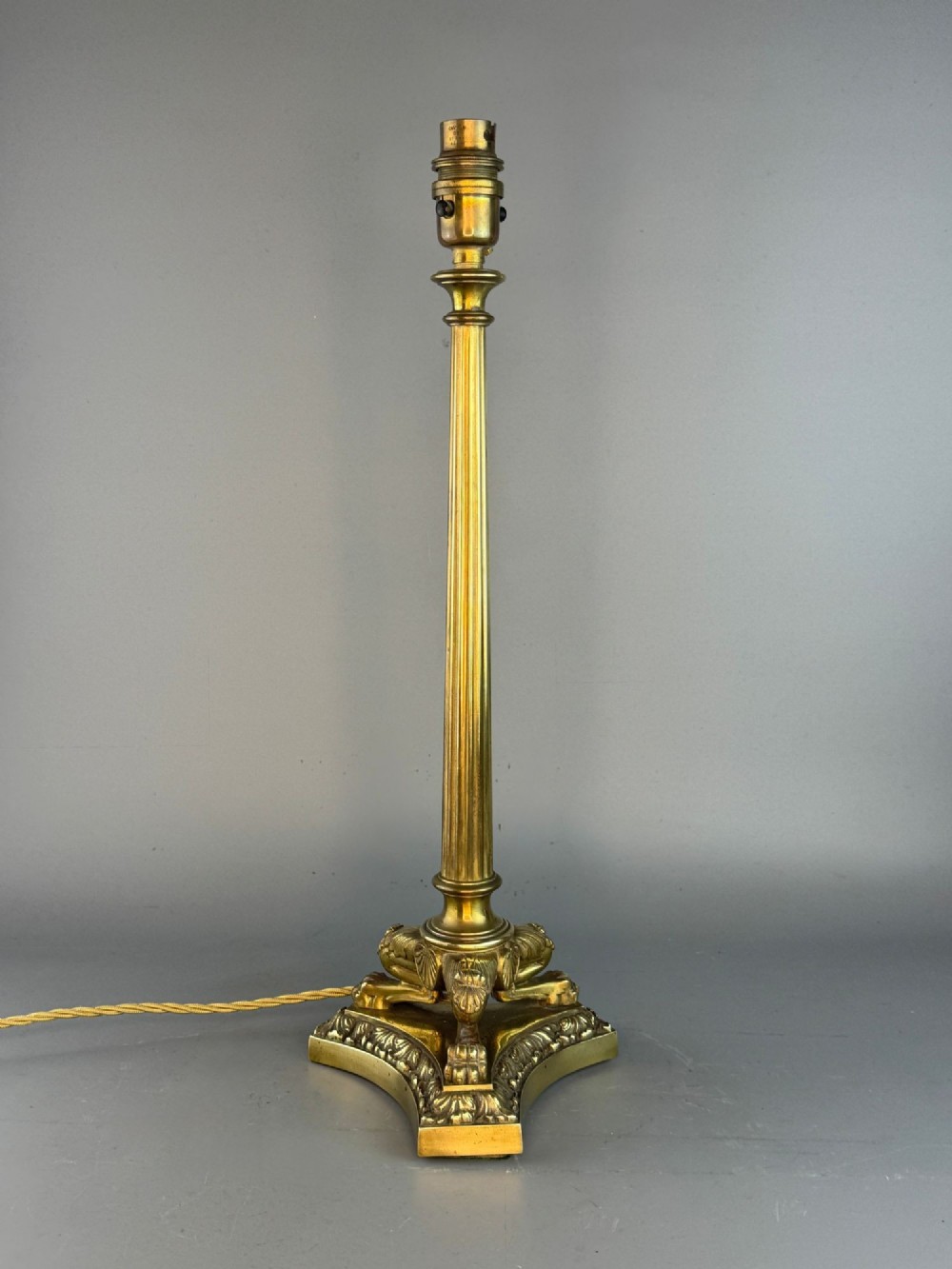 Antique Regency Style Brass Triform Lamp