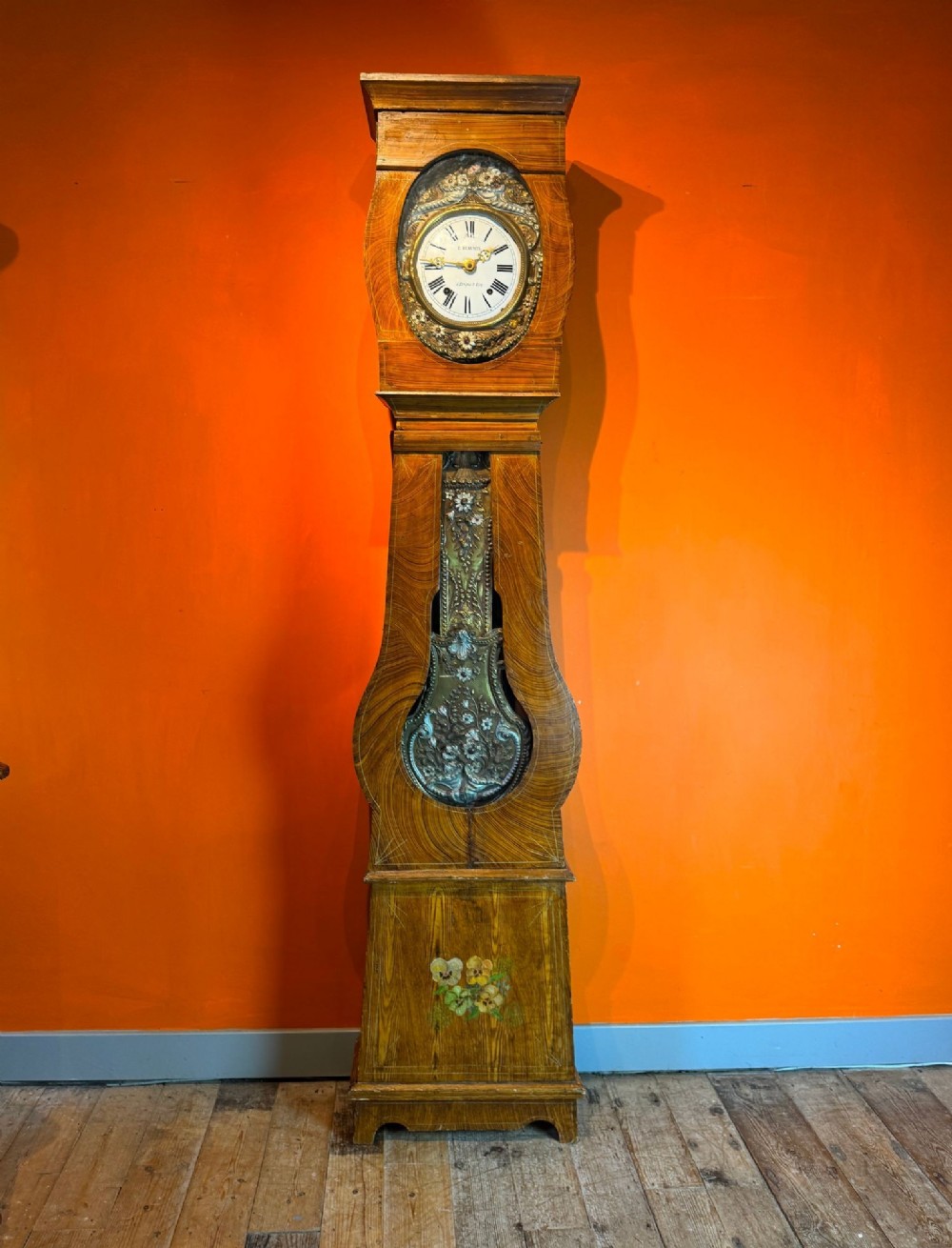 French Normandy Comtoise Longcase Clock with Faux-Bois Case