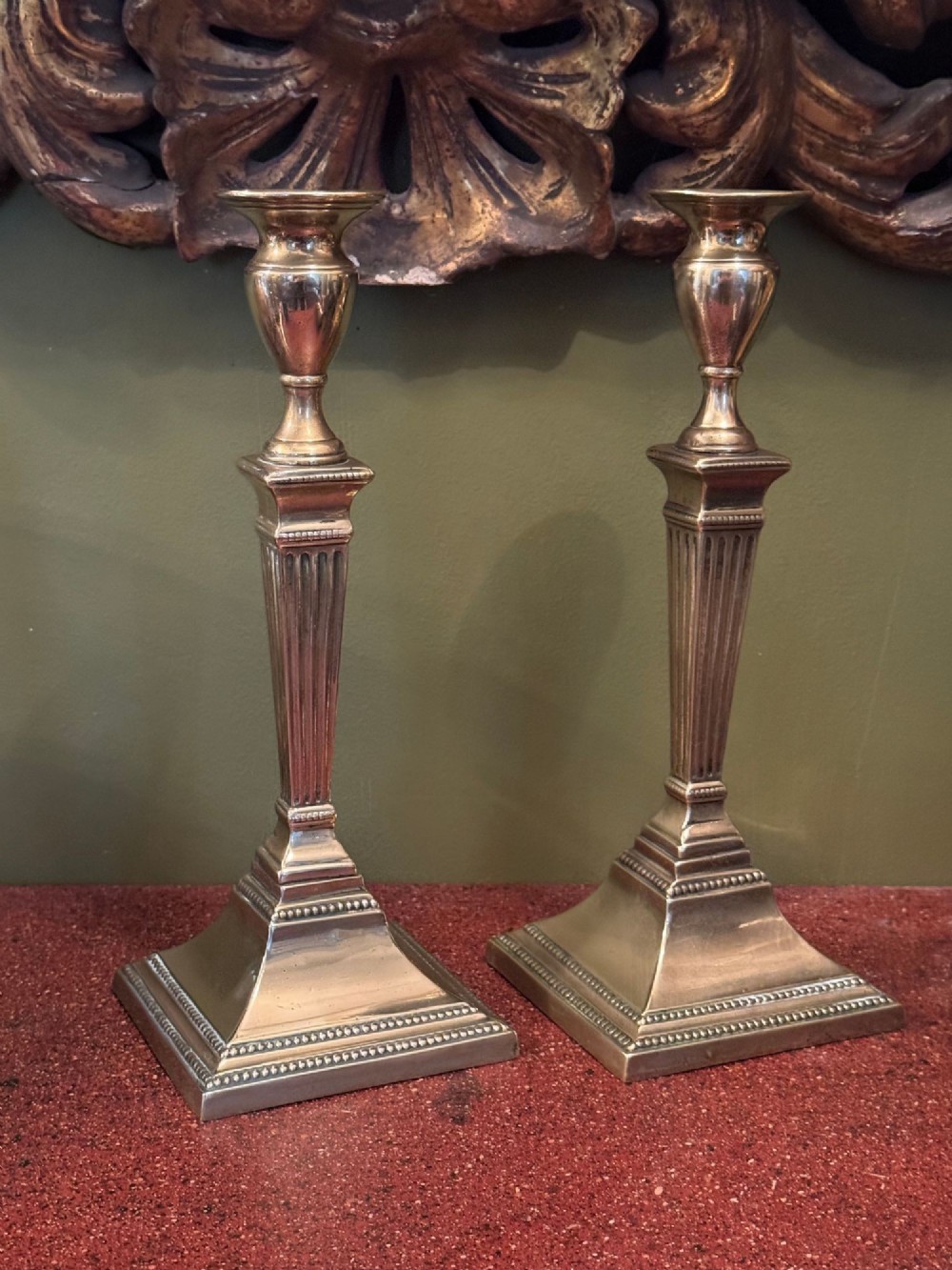 Pair of Georgian Brass Candlesticks in Adam's Style