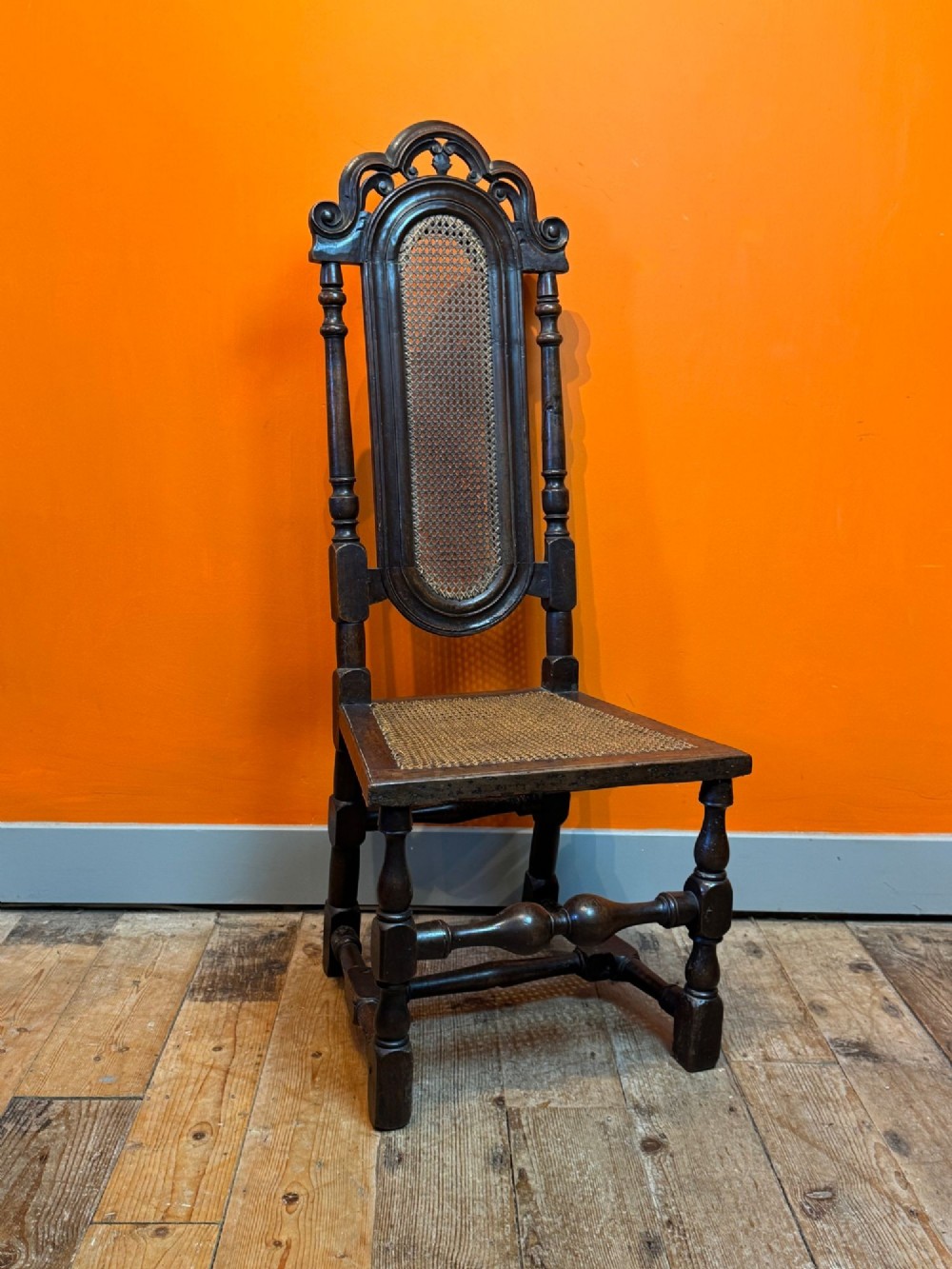 Queen Anne Walnut Cane High-Back Chair
