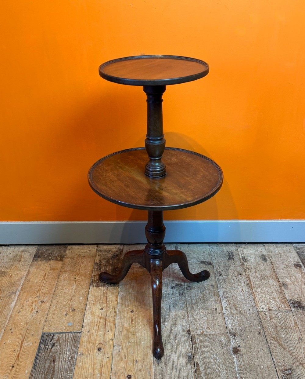 Edwardian Mahogany Two Tier Dumb Waiter on Triform Base