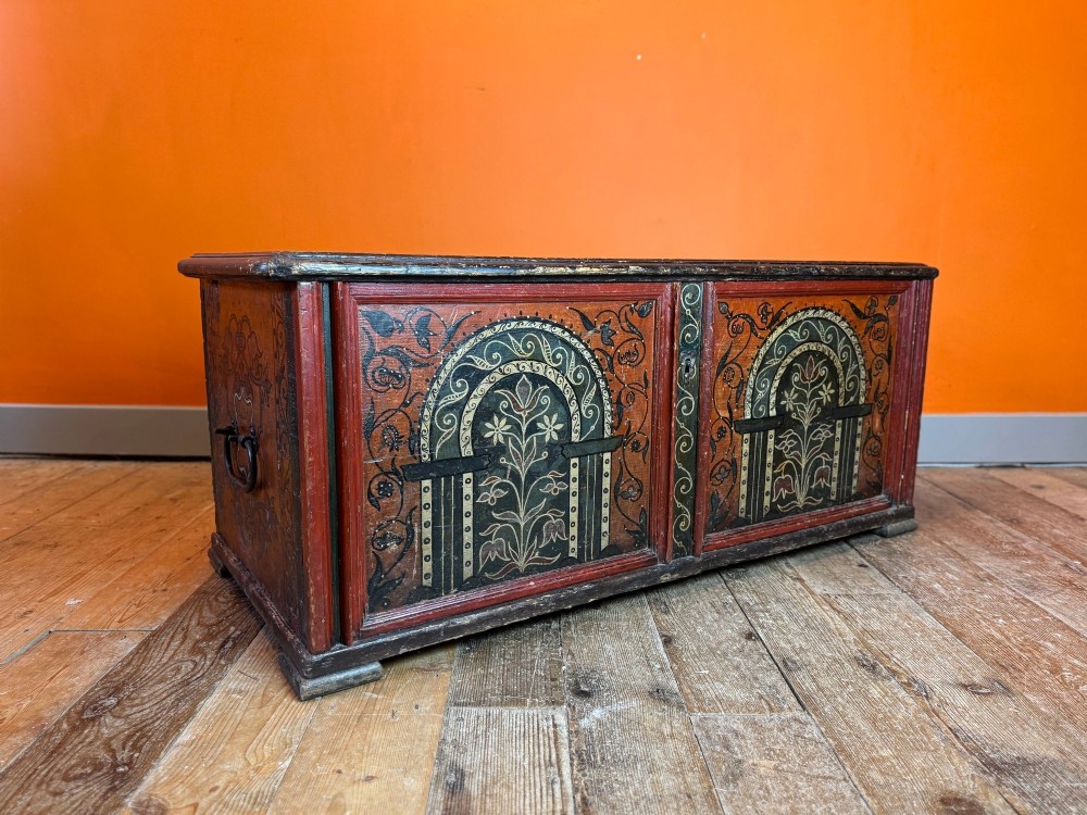 Antique Continental Painted Folk Art Marriage Coffer dated 1671