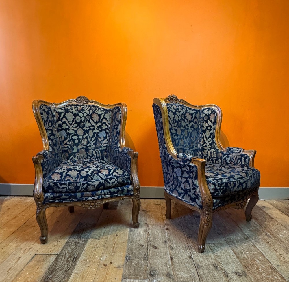 Pair of Antique French Walnut Louis XV Style Armchairs
