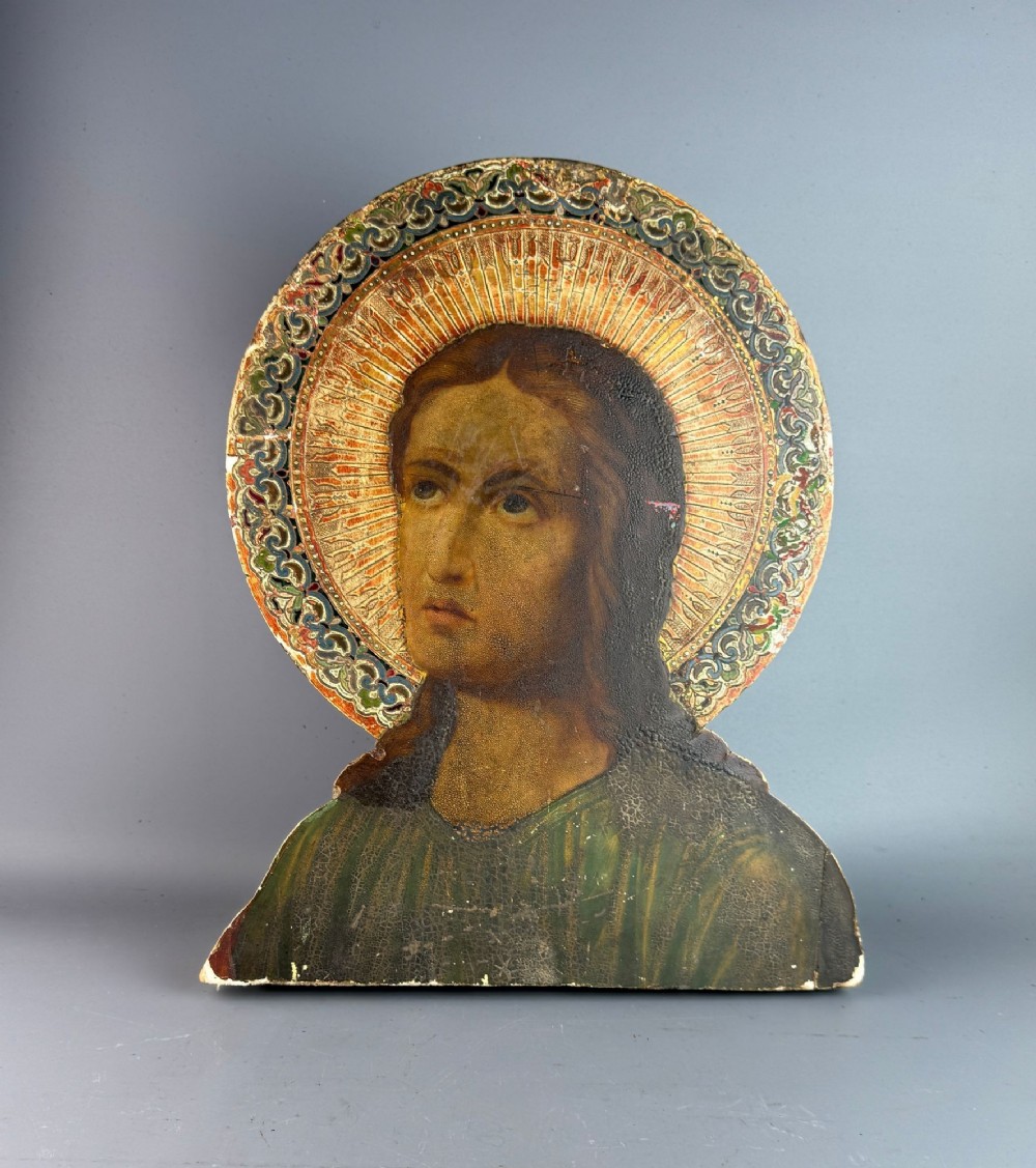 19th Century Sicilian School, Oil Panel Portrait of Christ