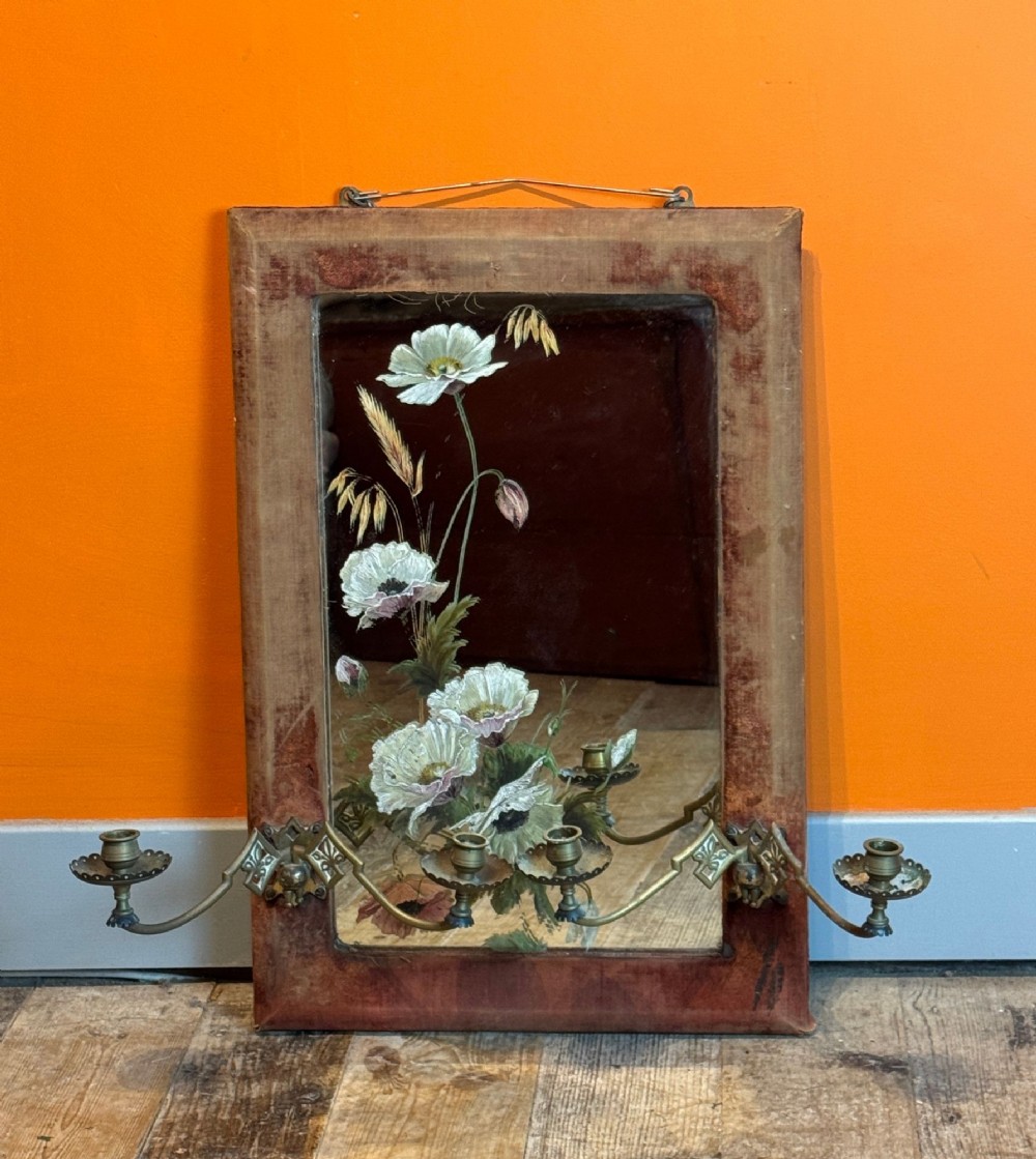 Victorian Hand-Painted Velvet Framed Girandole Mirror
