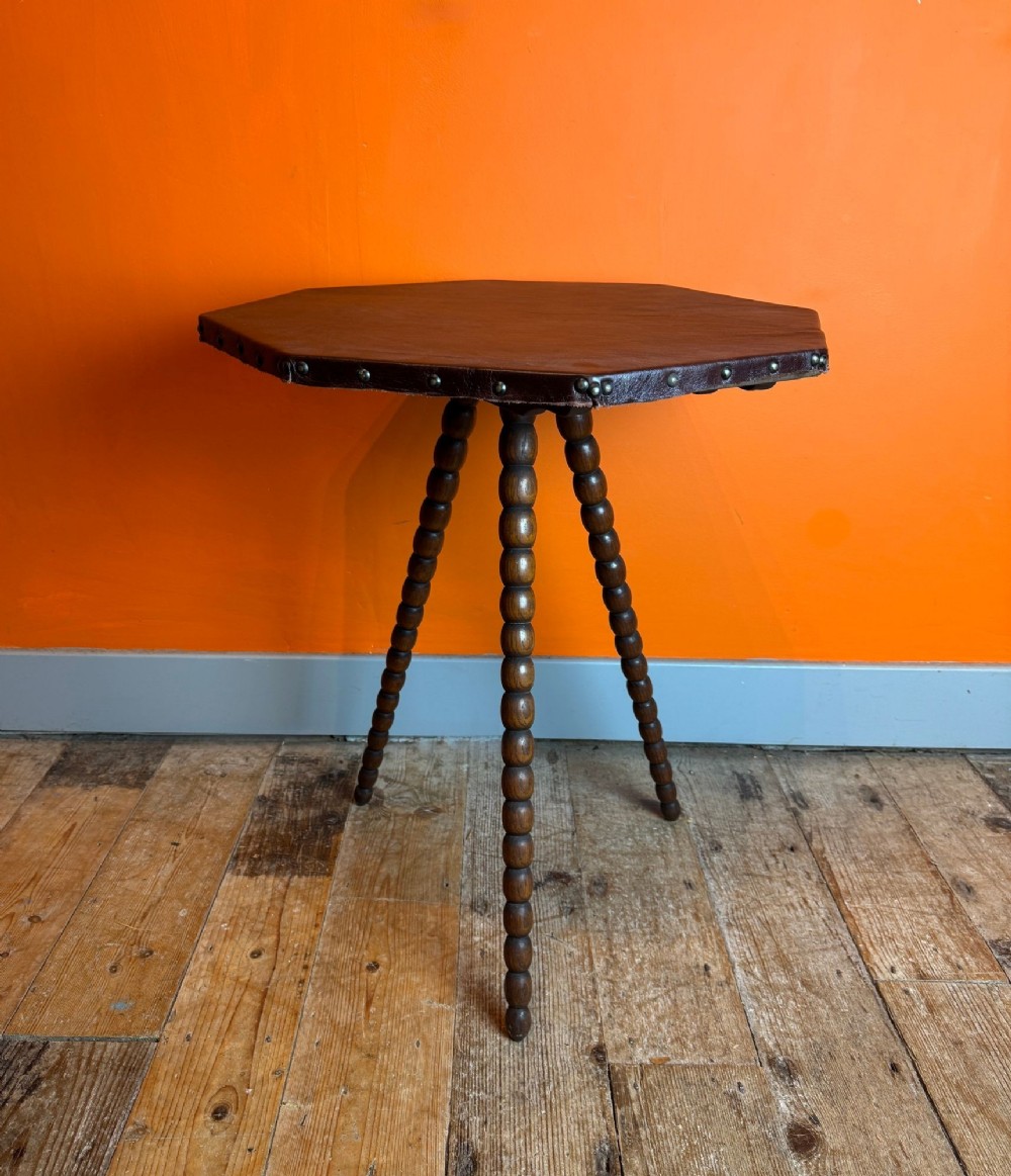Antique Bobbin Carved Oak Tripod Table