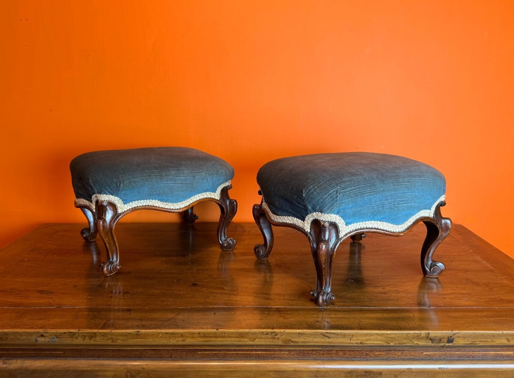 Pair of 19th Century Rosewood Footstools on Scroll Supports
