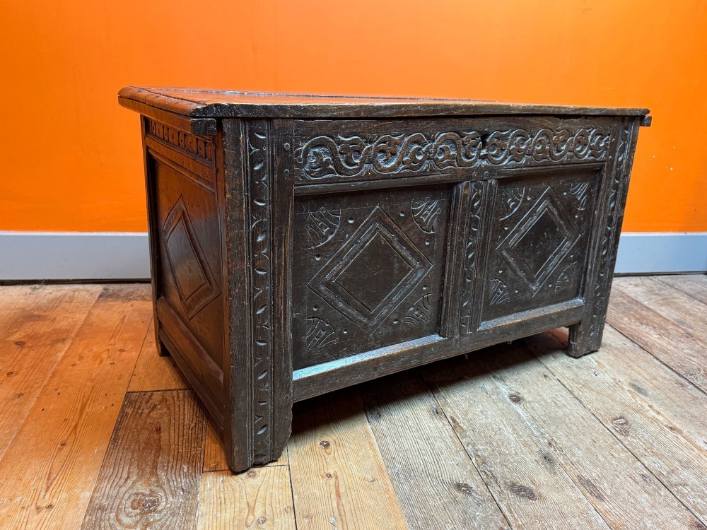 18th Century Carved Oak Coffer of Small Proportions
