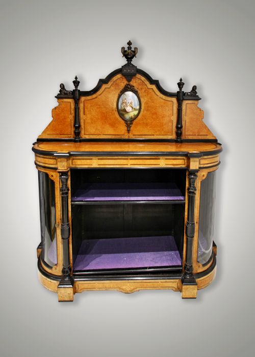 A Fantastic 19th Century Burr Walnut & Ebonised Side Cabinet / Credenza