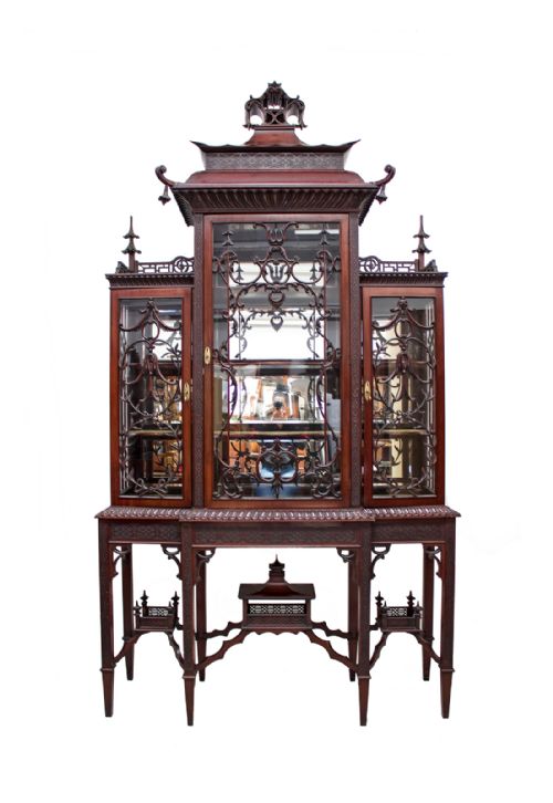 An Impressive Chinese Chippendale Style Mahogany Cabinet